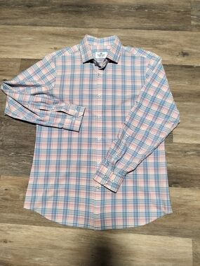Mizzen+Main Pink and Blue Plaid Long-Sleeve Dress Shirt
